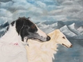 Oil on Canvas, 2 borzois, 50 x 40 cm